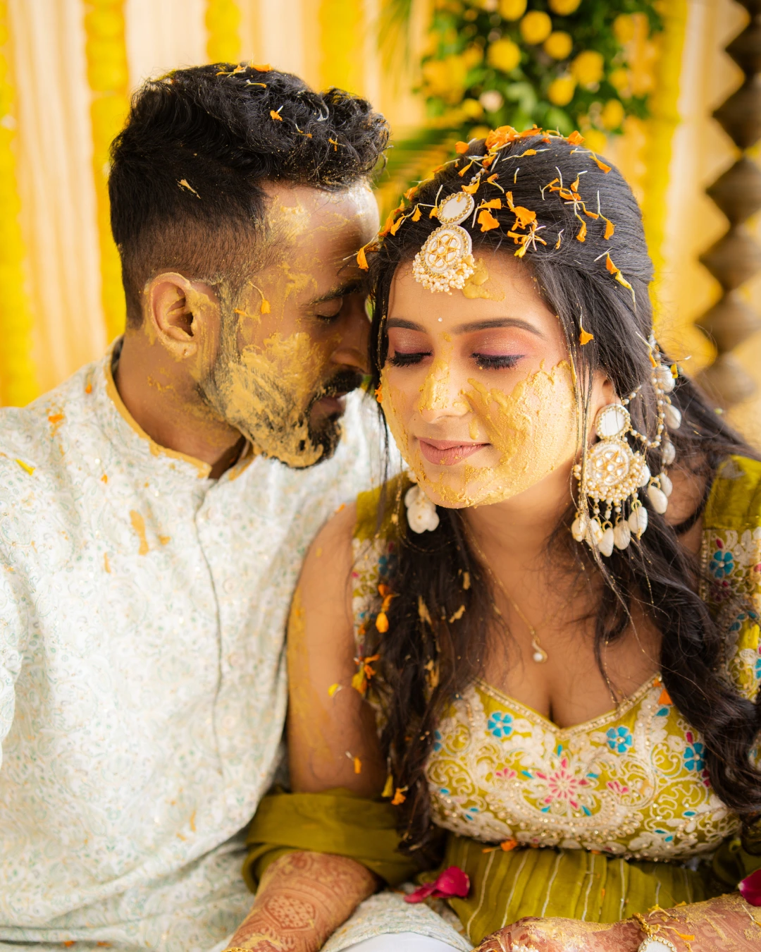 Couple during haldi ceremony