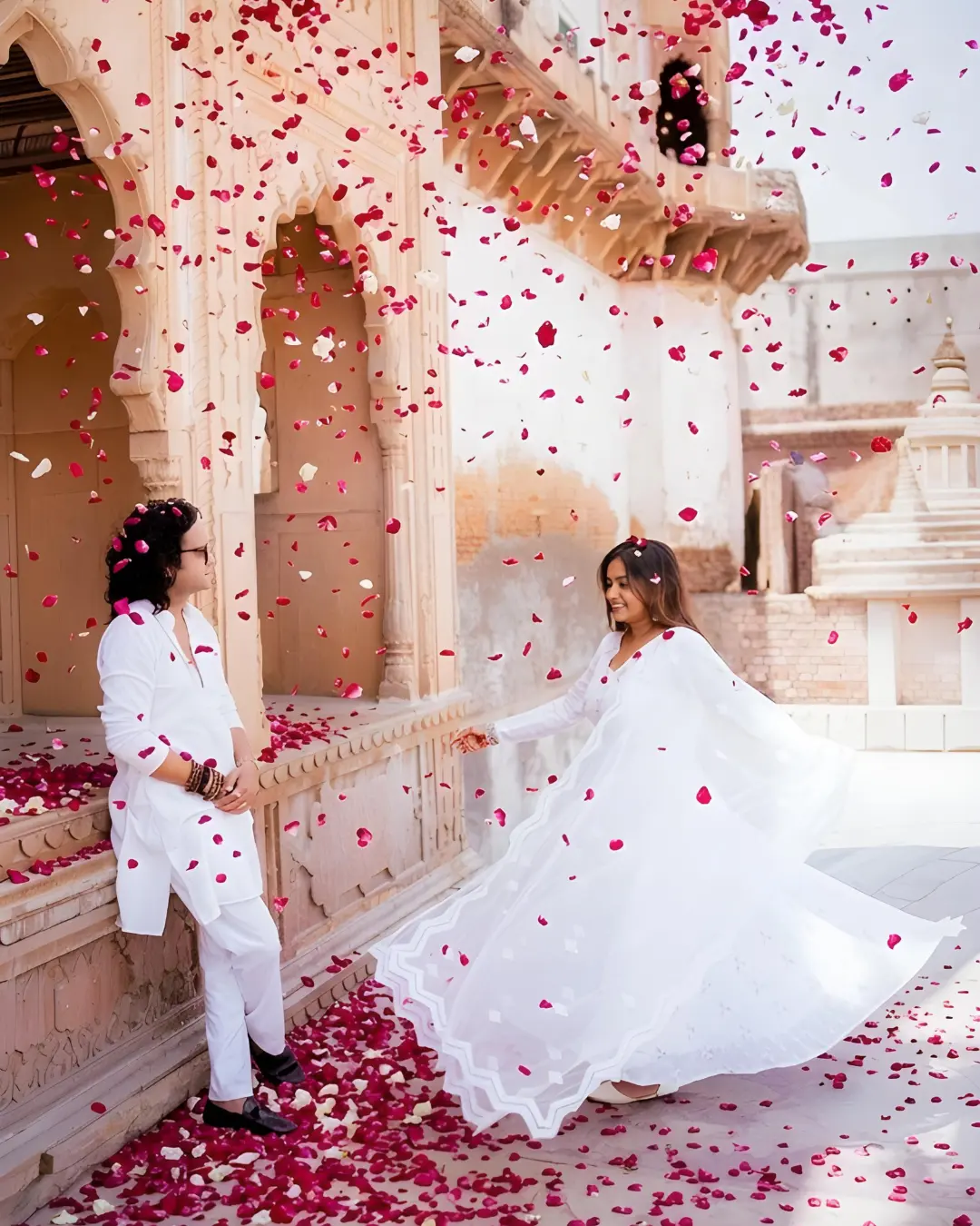 Indian destination wedding with rose petals
